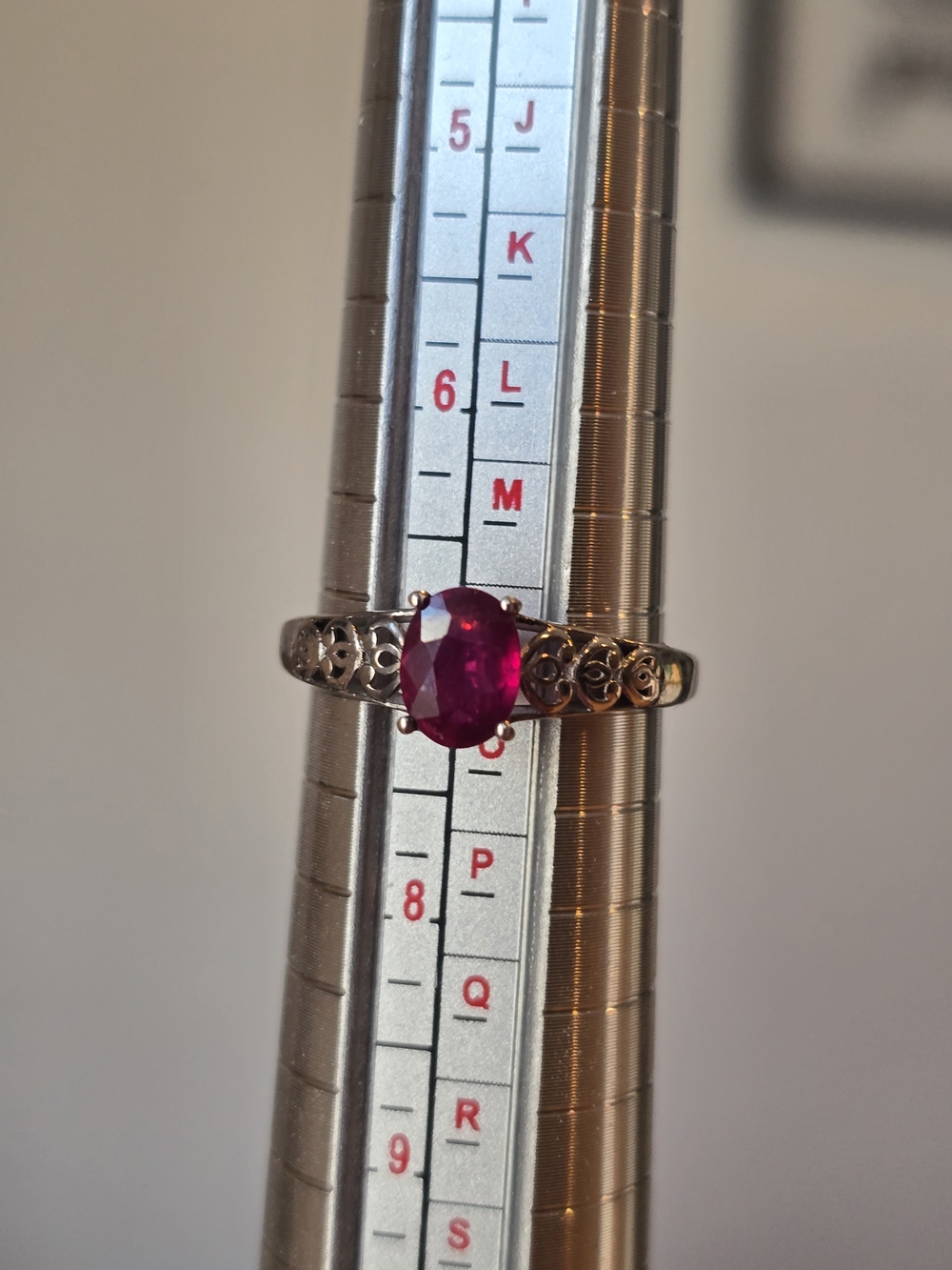 Sterling Silver Filigree Ring with Deep Ruby Oval Gemstone Size 7